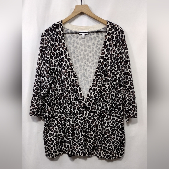 Fashion Bug Leopard Print One Button Cardigan Sweater Women's 18/20W Brown Retro - Picture 1 of 8